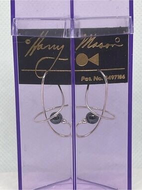 Harry Mason vintage silver hematite Earrings Earspiral - original purple box